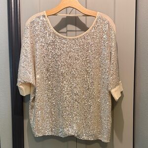 She + Sky Sparkling Sequin Cream Blouse